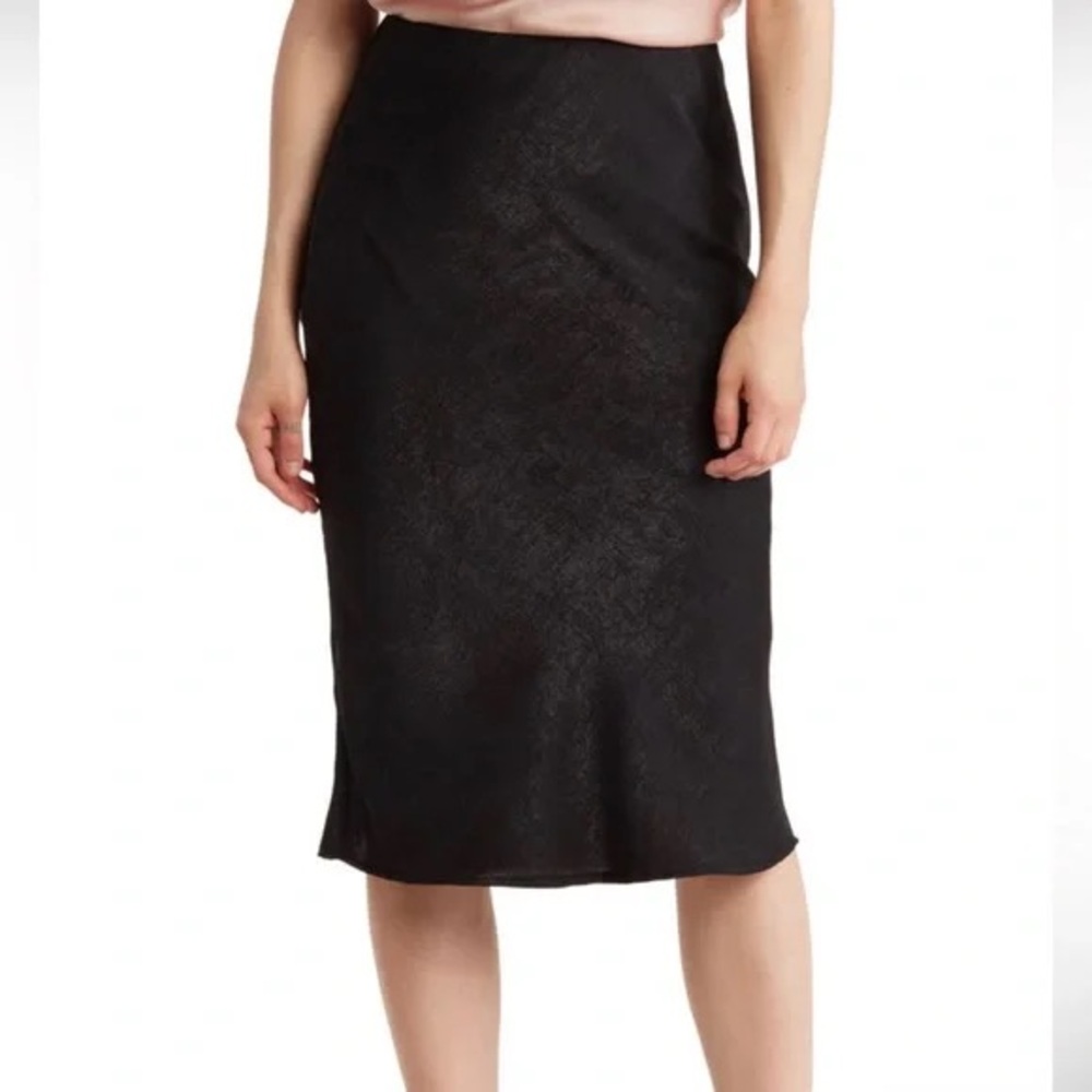 Forgotten Grace Black Satin Midi Skirt - M